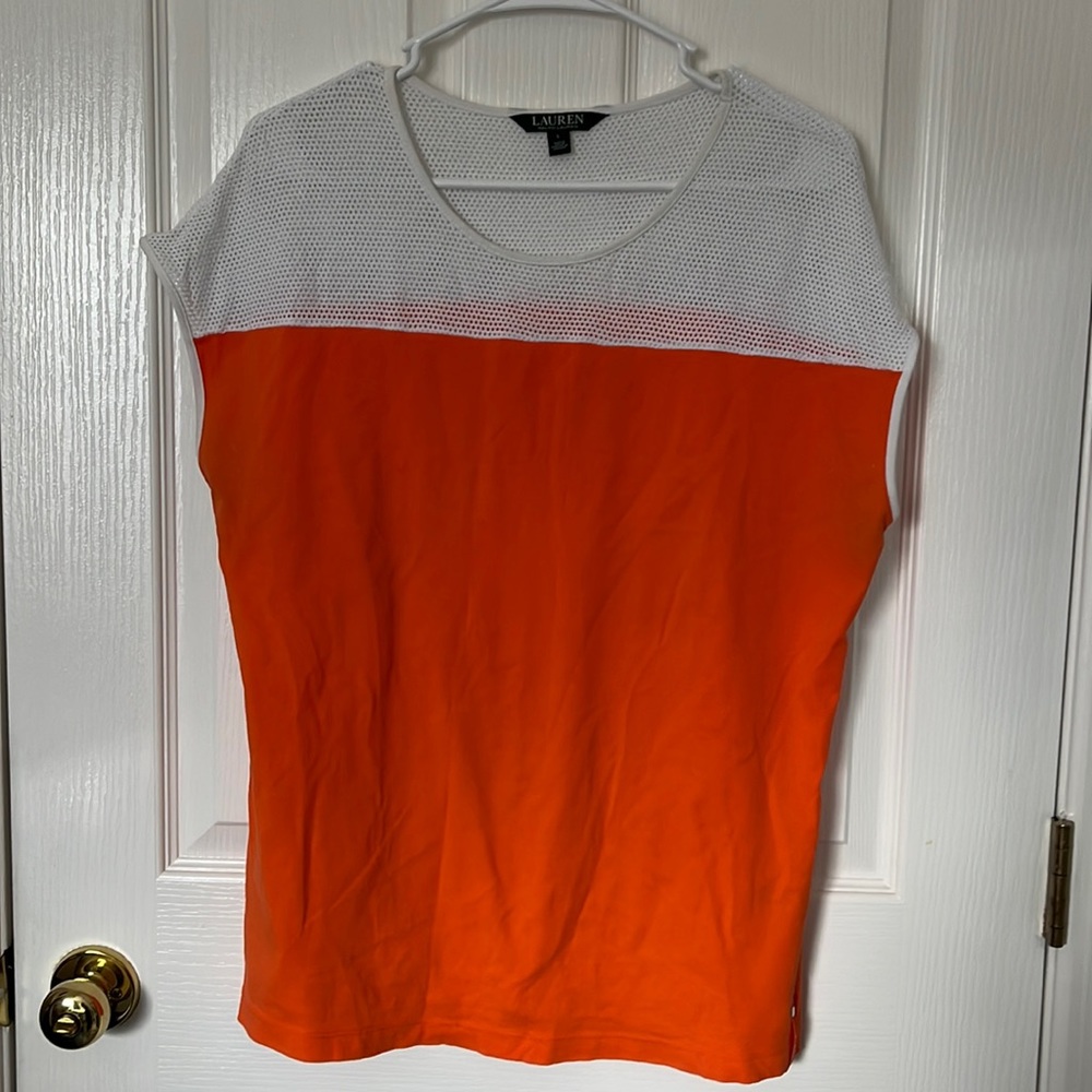 Ralph Lauren Top, Orange and White, Size Large.